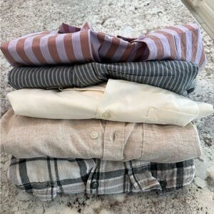 Lot 5 Mens Mixed Button-Up Shirts - Striped, Plaid & Solid Colors